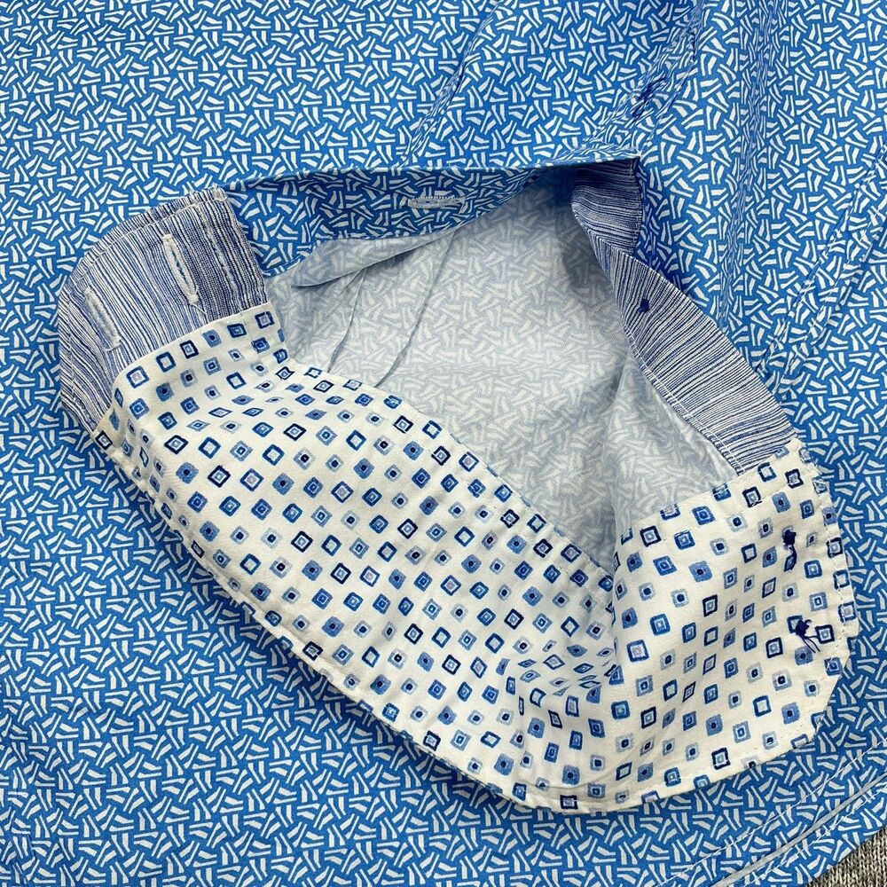 Robert Graham Dress Shirt XL Blue Geometric Print Button Up Long Sleeve Preppy - Picture 10 of 15